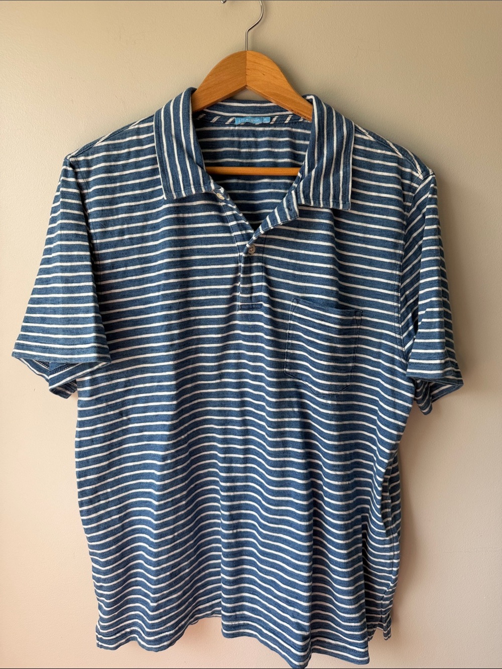 J. McLaughlin Blue and White Striped Polo shirt size XL